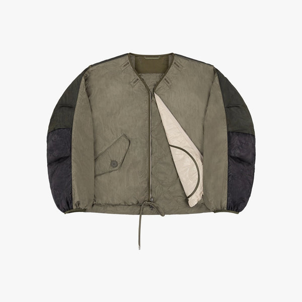 MARFA STANCE Parachute Silk Nylon Bomber Jacket in Pale Olive/Oyster