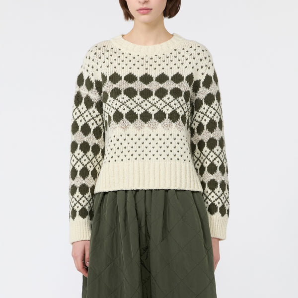 WEEKEND MAX MARA WKDRanch Jacquard Knit Wool and Cashmere Jumper in Geometric Khaki