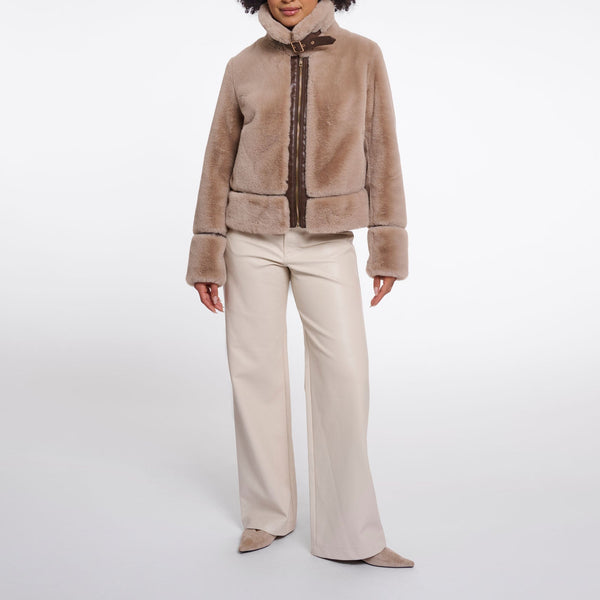 RINO & PELLE Lambra Short Faux Fur Jacket in Oat