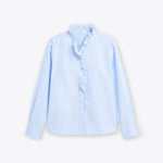 ROSSO35 Ruffle Cotton Shirt in Light Blue