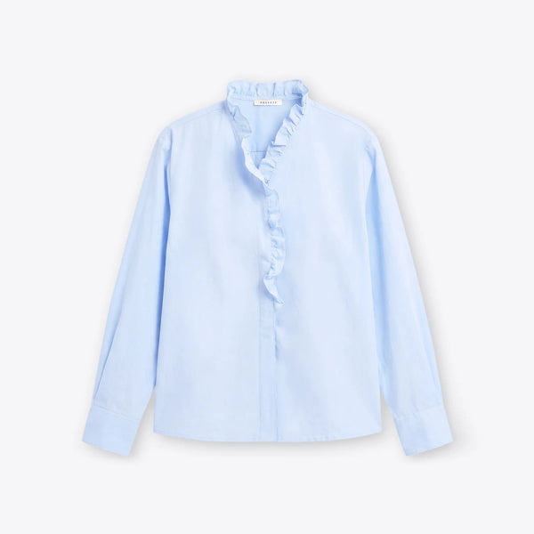 ROSSO35 Ruffle Cotton Shirt in Light Blue