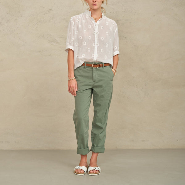 M.A.B.E Frani Embroidered Short Sleeve Top in White