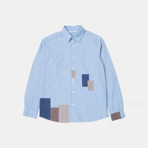 EDMMOND STUDIOS Meet & Grid Patch Cotton Shirt in Plain Steel