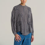 V DE VINSTER Pablo Embellished Stripe Shirt in Tartan Blue