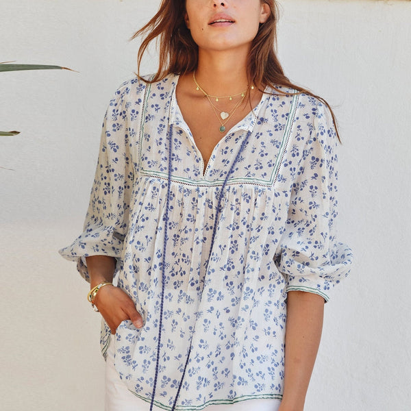 M.A.B.E Edie Print Longsleeve Top in Blue