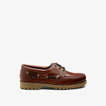 LOAKE 523 Waxy Leather Deck Shoes in Dark Brown