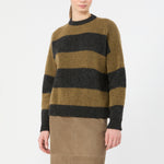 WEEKEND MAX MARA WKDTuono Alpaca and Wool Blend Sweater in Khaki Pinstripes