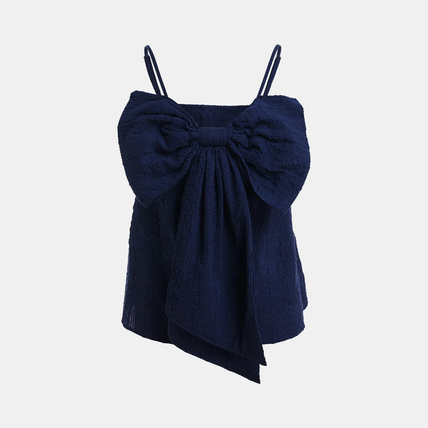 ESSENTIEL ANTWERP Jogs Large Bow Babydoll Top in Patriot Blue