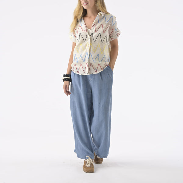 ORFEO Calice Crochet Short Sleeve Shirt in White