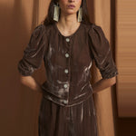 SOPHIE + LUCIE Farol Velvet Puff Sleeve Jacket in Taupe