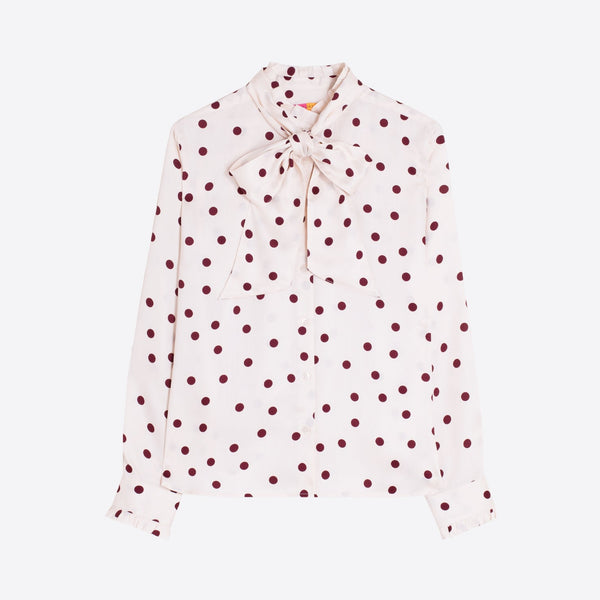 VILAGALLO Diana Polka Dot Shirt in Cream/Garnet