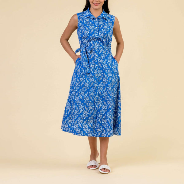 HANDPRINT DREAM APPAREL Allie Dress in Busy Floral Blue