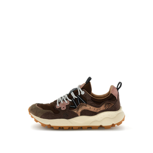 FLOWER MOUNTAIN Yamano 3 Unisex Suede/ Nylon/ Laminated Goat Skin Trainers in Brown/Bronze/Pink