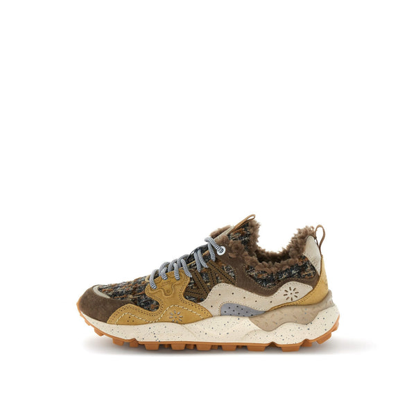 FLOWER MOUNTAIN Yamano 3 Unisex Suede/ Woolen/ Shearling Trainers in Brown/Cognac/Beige