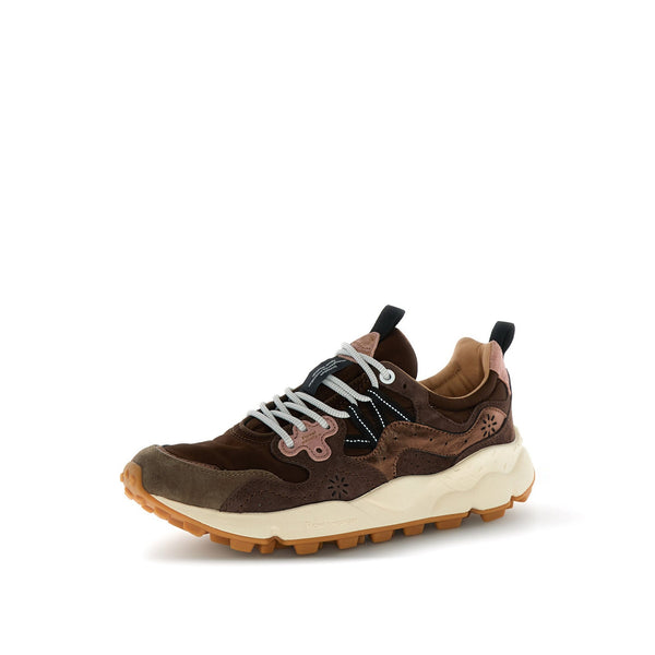 FLOWER MOUNTAIN Yamano 3 Unisex Suede/ Nylon/ Laminated Goat Skin Trainers in Brown/Bronze/Pink