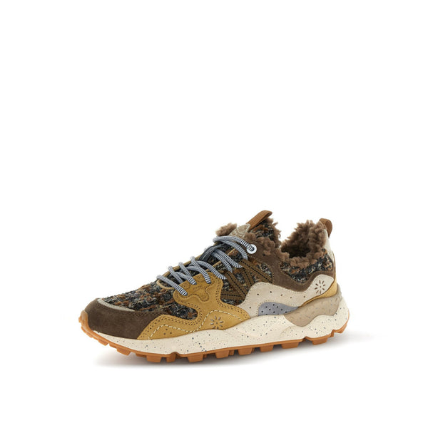 FLOWER MOUNTAIN Yamano 3 Unisex Suede/ Woolen/ Shearling Trainers in Brown/Cognac/Beige