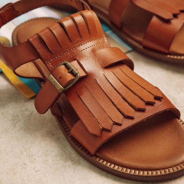 PENELOPE CHILVERS Cordoba Fringe Leather Sandal in Tan