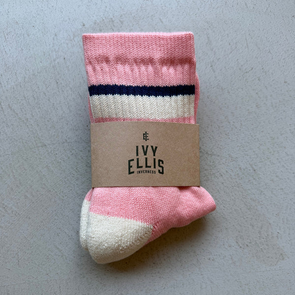 IVY ELLIS The Rizzo Women's Quarter Length Socks in Soft Pink/Cream/Navy