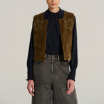 V DE VINSTER Isaac Embroidered Velvet Waistcoat in Khaki