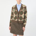 WEEKEND MAX MARA WKDAbile Argyle Pattern Wool Cardigan in Sand Rhombs