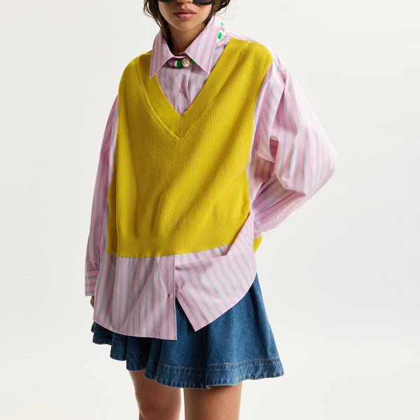 ESSENTIEL ANTWERP Jit Knit Combo Shirt in Amalfi Lemon