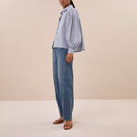 BY-BAR Sarah Short Pin Stripe Blouse in Indi Grey