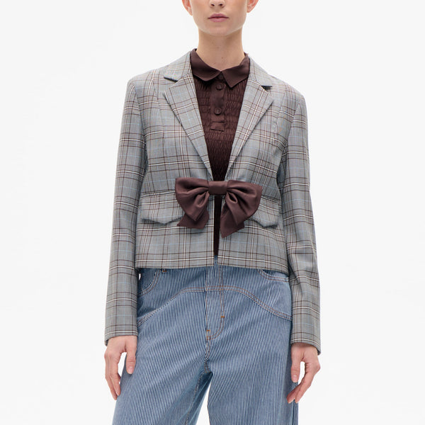 BAUM UND PFERDGARTEN Benni Cropped Wool Blazer in Grey Mini Check