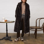OUI Leopard Print Faux Fur Long Coat in Dark Brown/Grey-Black