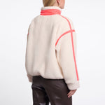 RINO & PELLE Sinai Cropped Teddy Fleece Jacket with Leopard Print Pocket in Birch/Leo