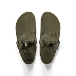 BIRKENSTOCK Boston Shearling Suede Leather Mules in Thyme