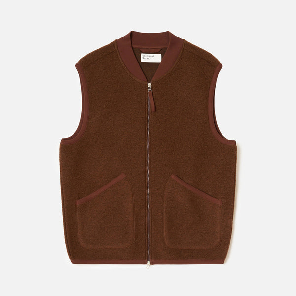 UNIVERSAL WORKS Zip Waistcoat in Cacao
