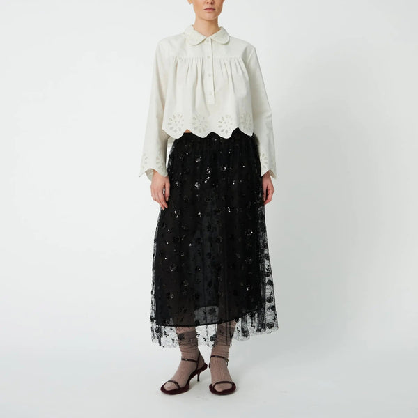 STELLA NOVA Cropped Blouse with Embroidery Anglaise in White