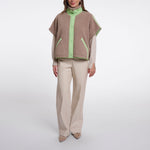 RINO & PELLE Zehra Fleece Teddy Gilet in Light Mocha/Fluorescent Green