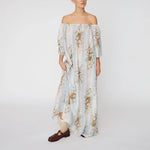 STELLA NOVA Loose Maxi Dress with Drop Shoulders in Creme Multicolour Flowers