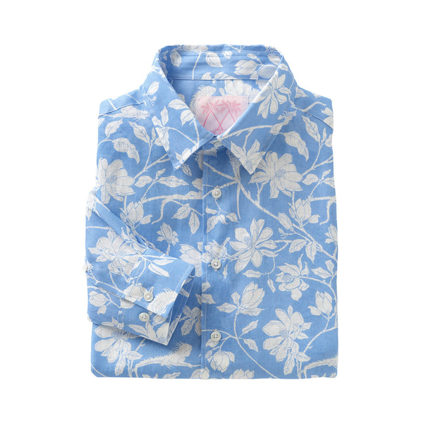 PINK HOUSE MUSTIQUE Mens Iguana Linen Shirt in Blue