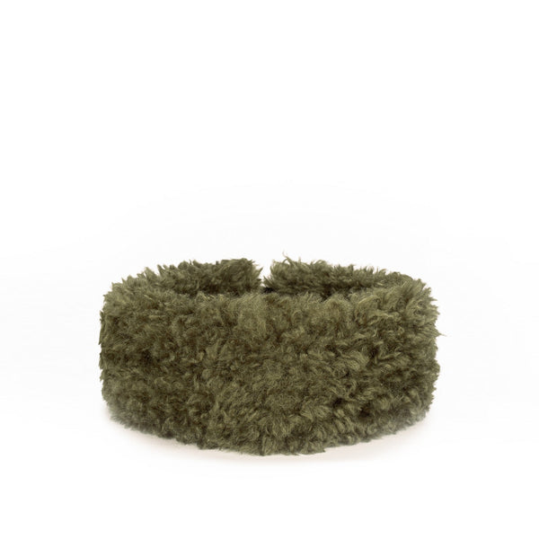 HELEN MOORE Faux Sheepskin Huff Headband in Forest Green