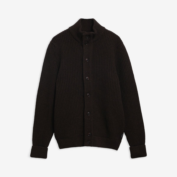 BARBOUR Mordale Knitted Button Through Cardigan in Dark Brown