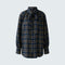 OUI Long Check Tie Neck Blouse in Dark Blue/Camel
