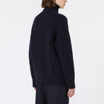 WEEKEND MAX MARA WKSSarong Wool Yarn Turtleneck Aran Jumper in Navy