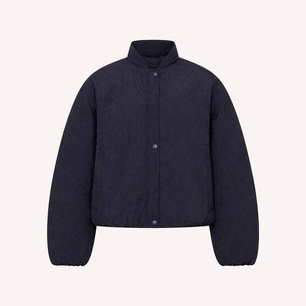 BY-BAR Bodie Metallic Bomber Jacket in Dark Navy