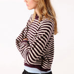 AMERICAN VINTAGE Ekewood Stripe Cotton Jumper in Aubergine and Pale Rose
