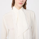 WEEKEND MAX MARA Inserimento - WKILegume Lace Trim Shirt with Detachable Sash Tie in Optical White