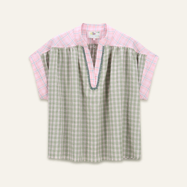 ORFEO Nah Short Sleeve Blouse in Pink Check