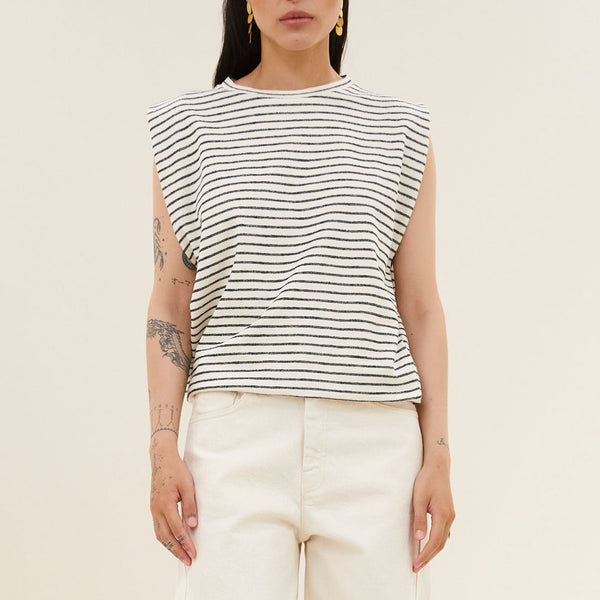 BY-BAR Diede Jersey Stripe Top in Black Stripe