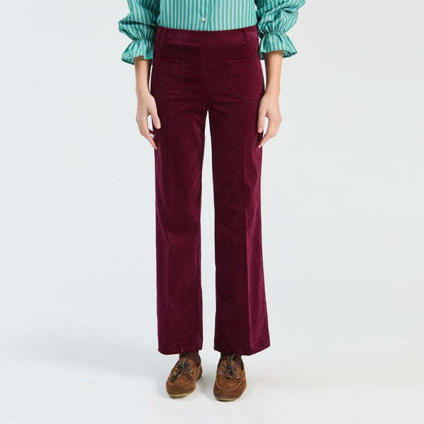 VILAGALLO Mila Velvet Straight Leg Trousers in Burgundy
