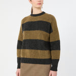 WEEKEND MAX MARA WKDTuono Alpaca and Wool Blend Sweater in Khaki Pinstripes
