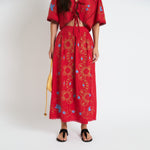 SOPHIE + LUCIE Amapola Embroidered Skirt in Red