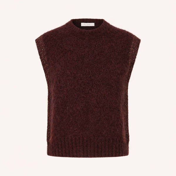 BY-BAR Noby Spencer Knitted Vest with Sparkle Cap Sleeves in Deep Brown