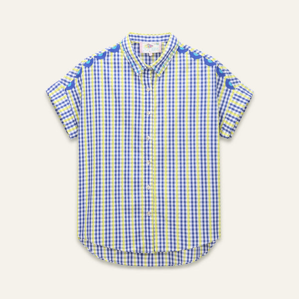 ORFEO Calice Short Sleeve Shirt in Blue Check