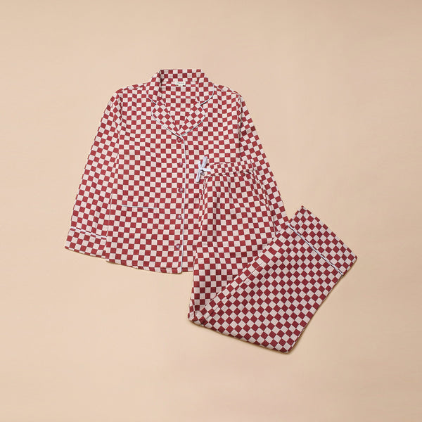 TBCO. Cotton Pyjamas in Burgundy Checkerboard